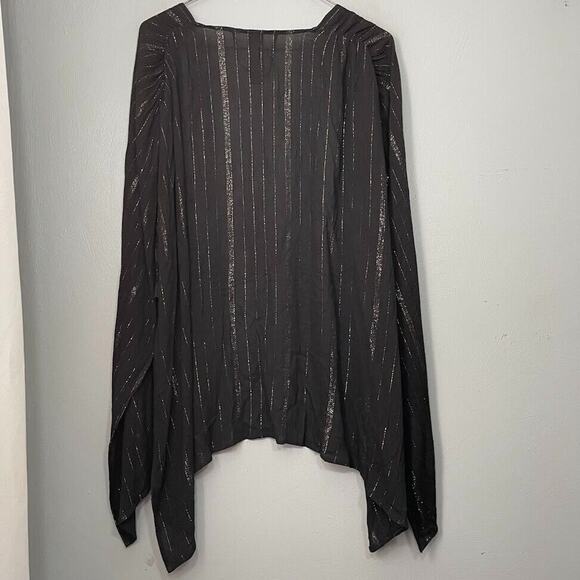 Vince Camuto Kimono One Size Gauze Tasseled Black Gold Metallic Whimsigoth Dark - Picture 4 of 6